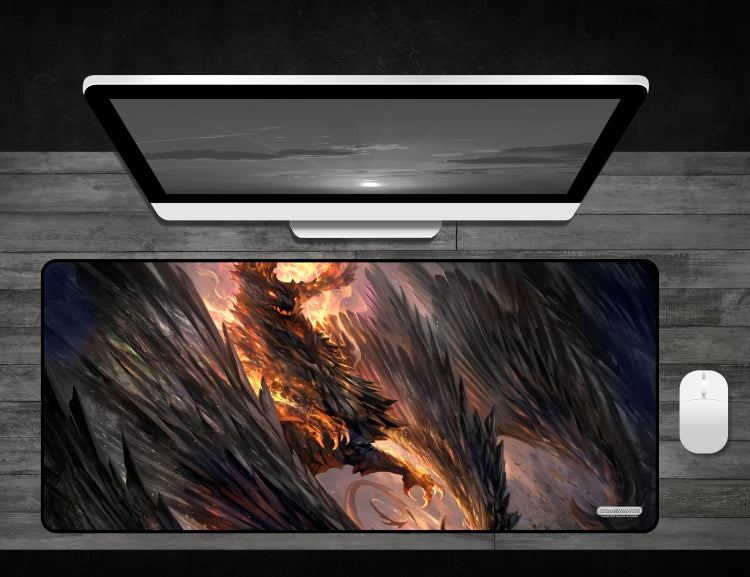 Black Crystal Dragon - Deskmat Premium Black Stitched - 32" x 14" x 1/8"