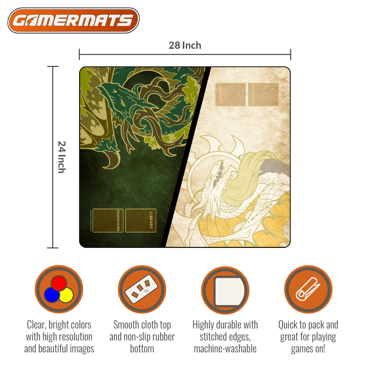 Green White Dragon - Two-Player XL Playmat Magic Compatible