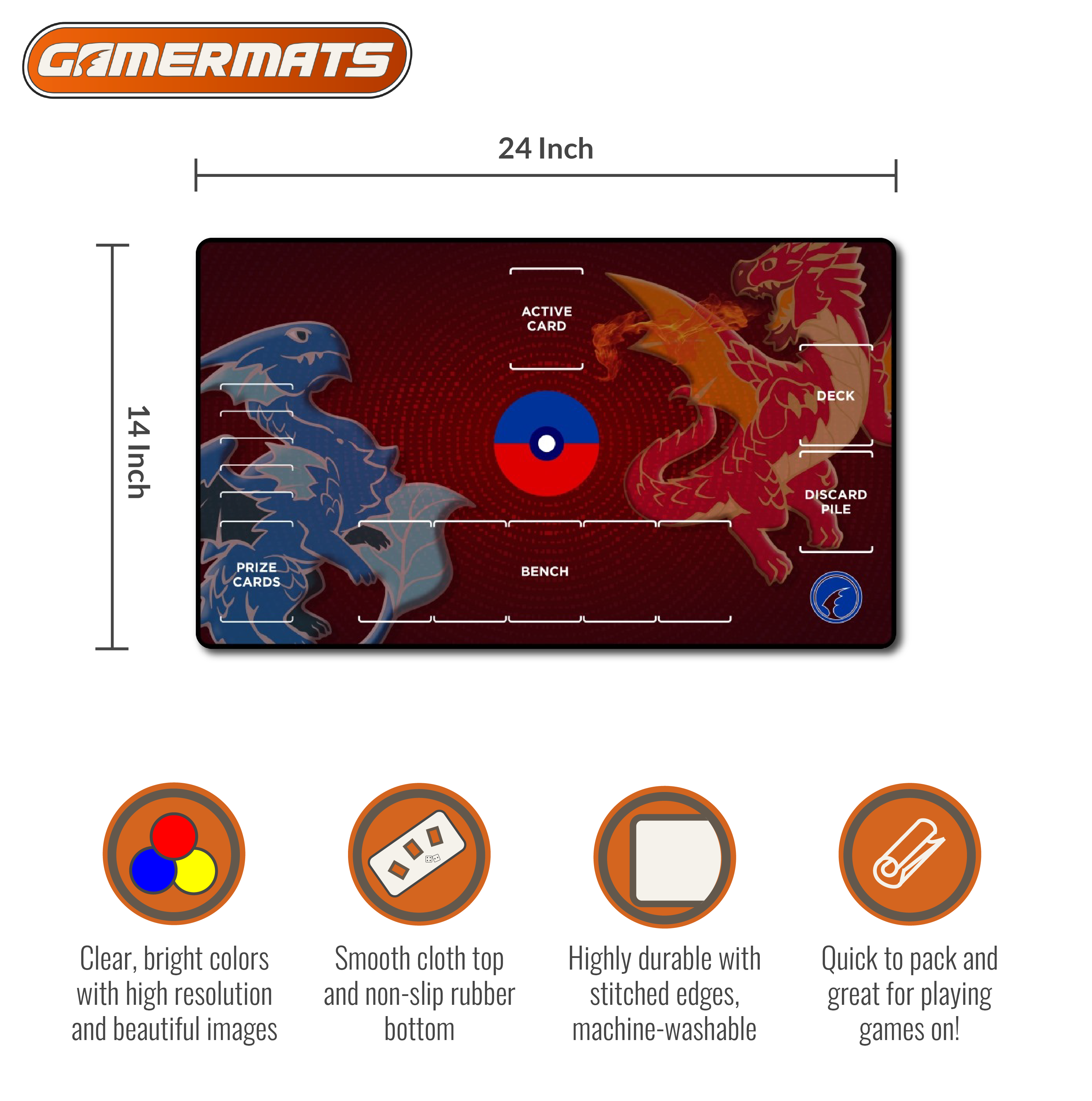 Red and Blue Dragon with Pokemon Compatible Zones - Playmat