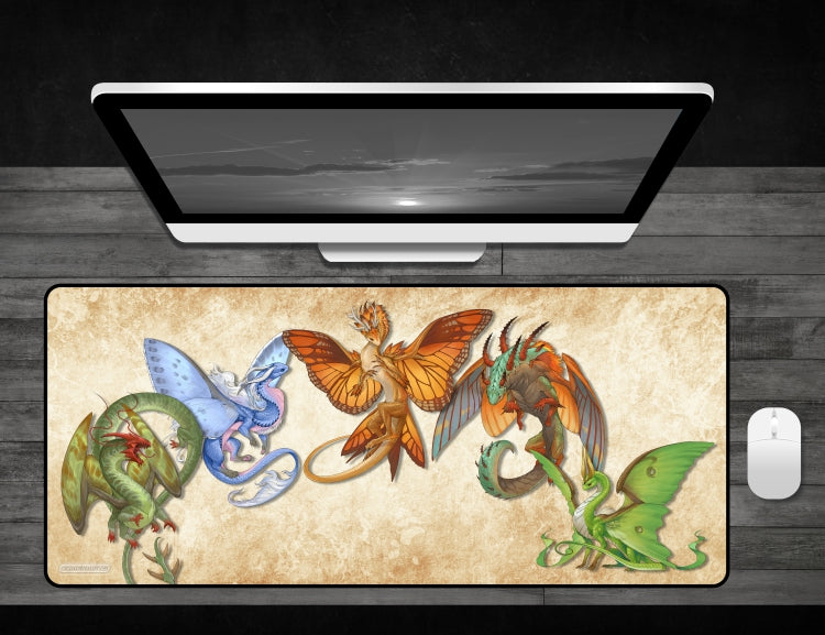 Butterfly Dragons - Deskmat Premium Black Stitched - 32" x 14" x 1/8"